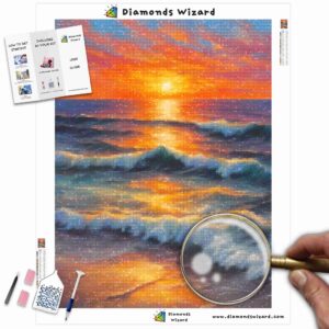 Kits de pintura con diamantes de Diamond Wizard: paisaje, puesta de sol, puesta de sol, esplendor, reflejos, lienzo, jpg