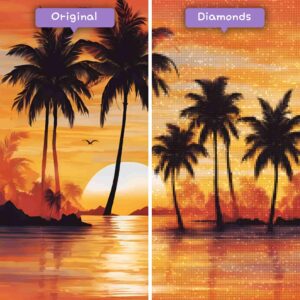 Kits de pintura con diamantes de Diamonds Wizard: paisaje, puesta de sol, crepúsculo tropical, eclat, antes y después, jpg