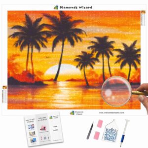 Kits de pintura con diamantes de Diamond Wizard, paisaje, puesta de sol, crepúsculo tropical, eclat, lienzo, jpg