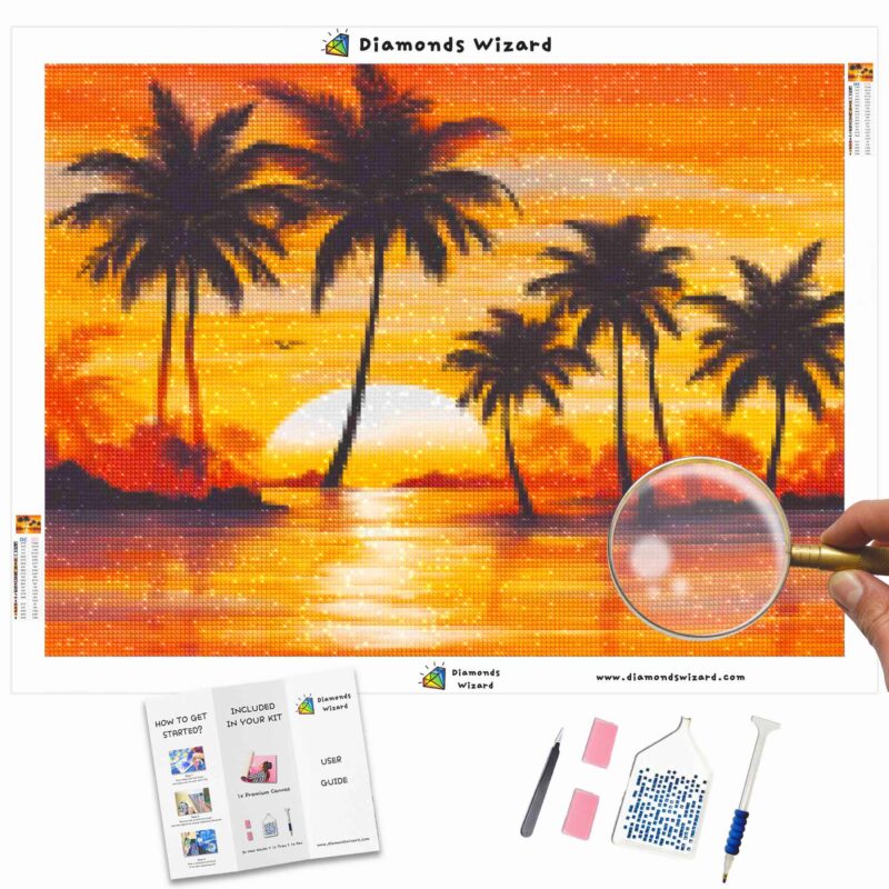 Diamondswizardkits de peinture au diamantpaysagecoucher de soleiltropicalcrépusculeeclatcanvajpg