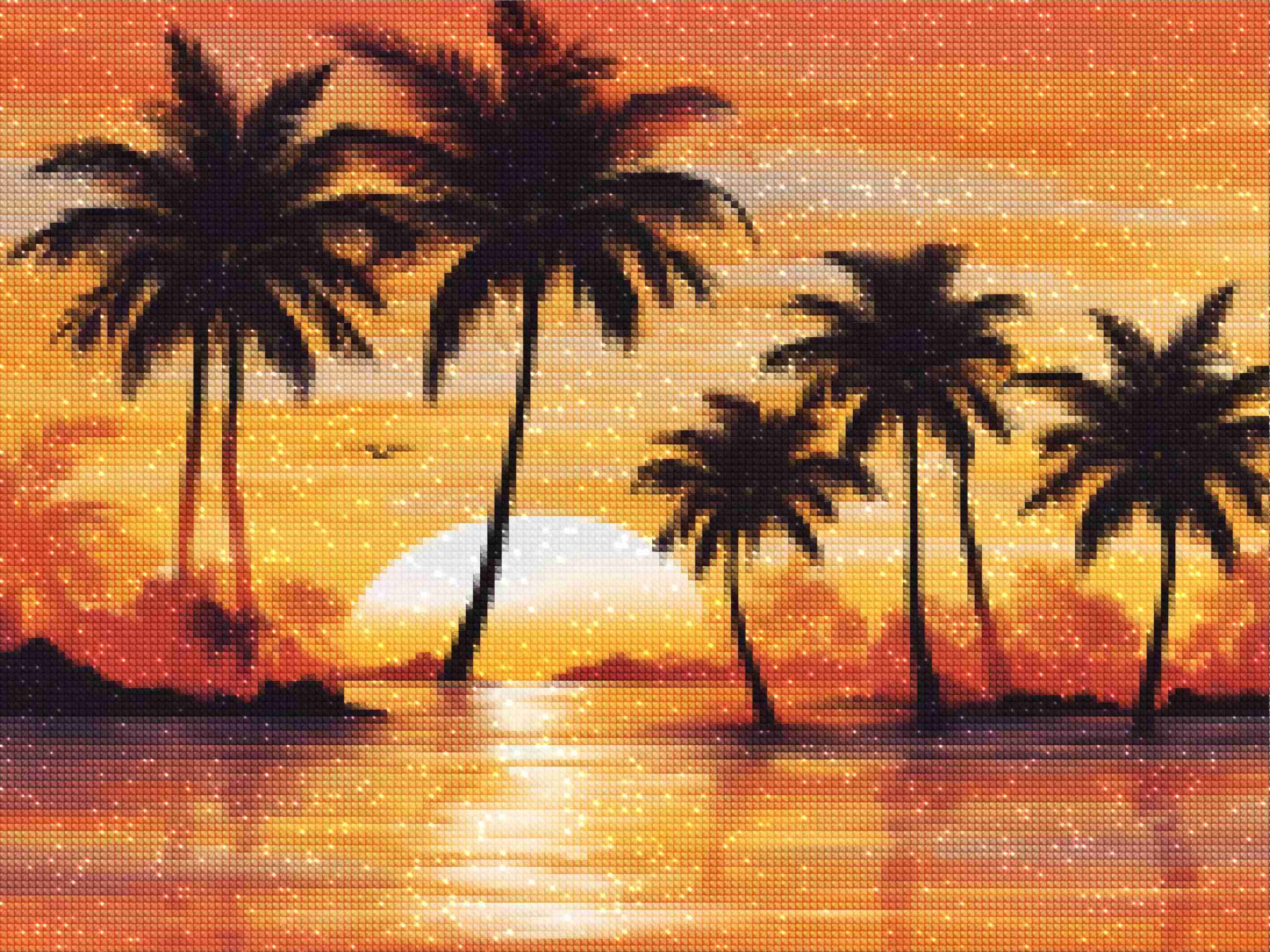 Kits de pintura con diamantes de Diamond Wizard: paisaje, puesta de sol, crepúsculo tropical, diamantes brillantes.jpg