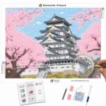 Kits de pintura con diamantes de Diamonds Wizard: viajes a Japón, cerezos en flor, majestuosidad, edición del castillo de Himeji, lienzo, jpg