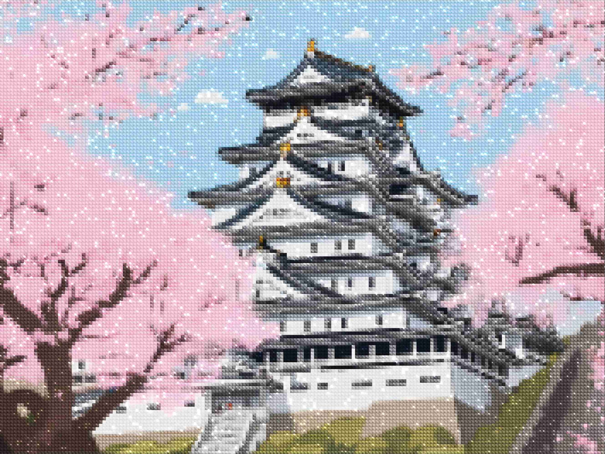 Kits de pintura con diamantes de Diamonds Wizard: Viajes a Japón, majestuosidad de los cerezos en flor: edición del castillo de Himeji, diamantes.jpg