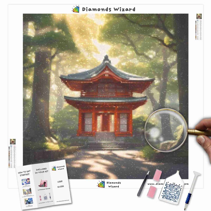 Kits de pintura de diamantes de Diamondswizard para viajes, Japón, santuario de la serenidad, lienzo, jpg