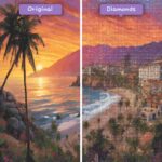 Kits de pintura con diamantes de Diamonds Wizard: viajes a México, Puerto Vallarta, atardecer, antes y después, jpg