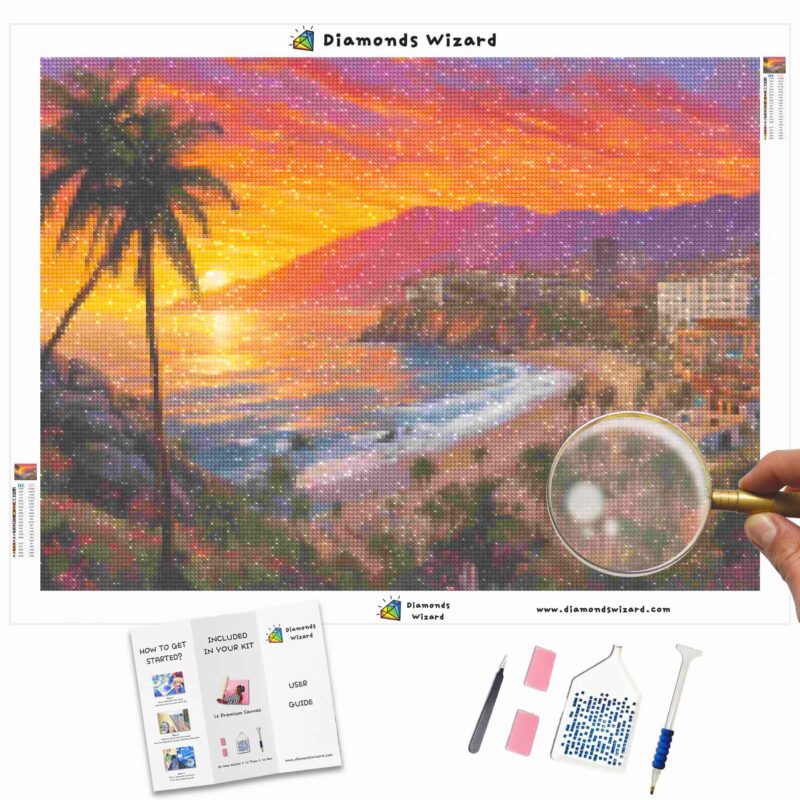 Kits de pintura de diamantes Diamondswizard Viajes México Puerto Vallarta Puesta de sol Lienzo JPG