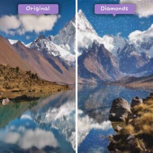 Kits de pintura con diamantes de Diamonds Wizard: viajes a Perú, tranquilidad andina, reflejos antes y después, jpg