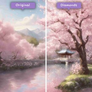 Diamonds-Wizard-Kits-de-peinture-diamant-Voyage-Corée-du-Sud-Fleurs-de-cerisier-Paysage-de-rêve-Avant-Après-JPG