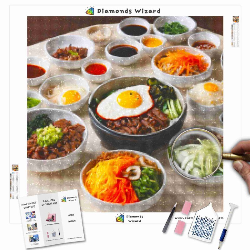 Kits de pintura con diamantes Diamondswizard Viajes Corea del Sur Brillante Bibimbap Delight Canva JPG