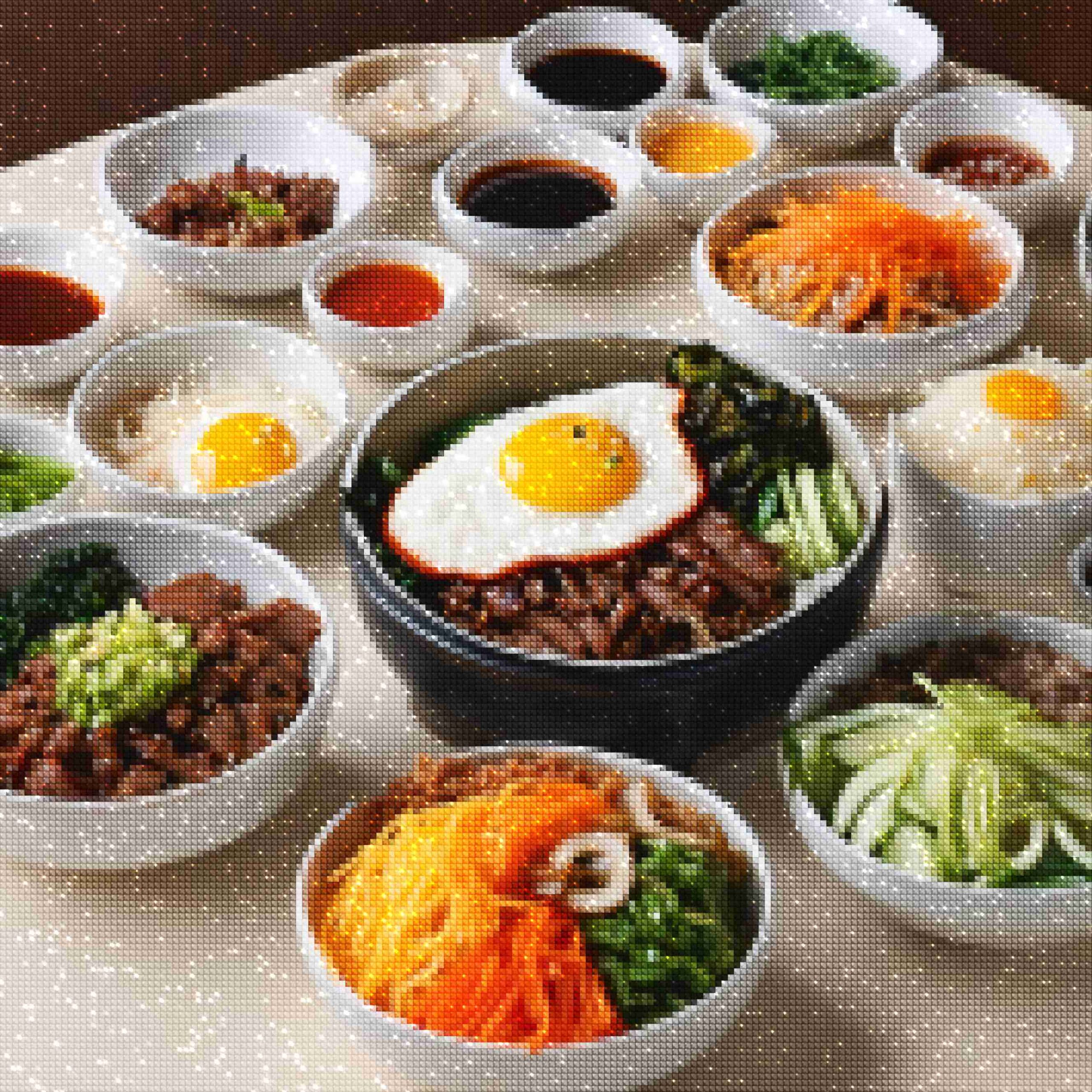 Kits de pintura con diamantes de Diamonds Wizard: viajes a Corea del Sur, delicias brillantes de Bibimbap.