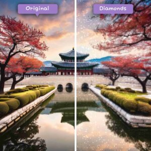 Kits de pintura con diamantes de Diamonds Wizard: viajes a Corea del Sur, palacio Gyeongbokgung, esplendor, antes y después, jpg