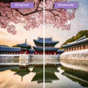 Kits de pintura con diamantes de Diamonds Wizard: viajes a Corea del Sur, palacio Gyeongbokgung, antes y después, jpg