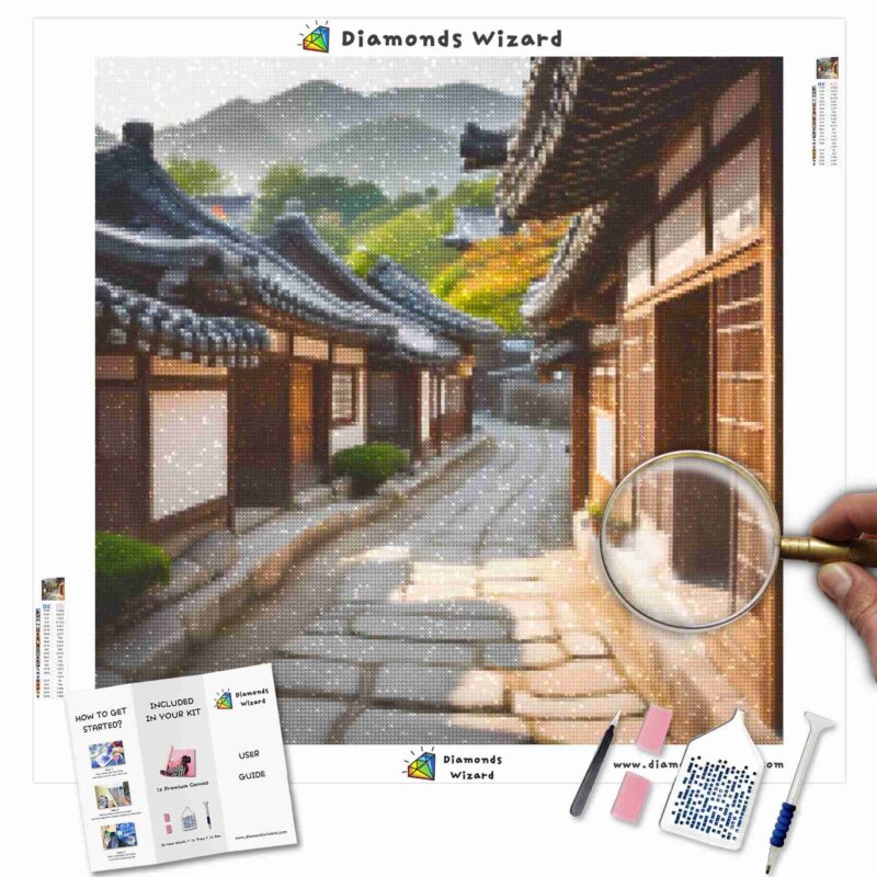 Kits de pintura con diamantes de DiamondswizardViajesCorea del SurPueblo Hanok coreanoSerenidadCanvajpg