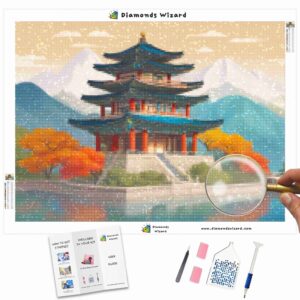 Kits de pintura con diamantes de Diamond Wizard para viajar a Corea del Sur, templos coreanos, tranquilidad, lienzo jpg