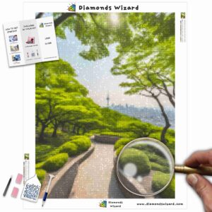 Kits de pintura con diamantes de Diamonds Wizard: viajes, Corea del Sur, parque Namsan, serenidad, lienzo, jpg