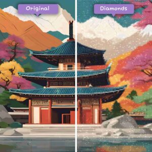 Kits de pintura con diamantes de Diamonds Wizard: viajes, Corea del Sur, pagoda serena, armonía, antes y después, jpg