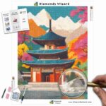 Kits de pintura con diamantes de Diamonds Wizard: viajes, Corea del Sur, pagoda serena, armonía, lienzo, jpg