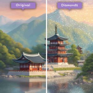 Kits de pintura con diamantes de Diamonds Wizard: viaje a Corea del Sur, pagoda serena, maravillas, antes y después, jpg