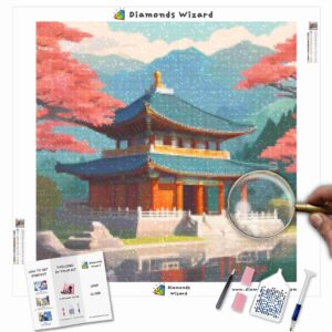 Kits de pintura con diamantes de Diamonds Wizard: viajes a Corea del Sur, templos serenos, reflejos, lienzo, jpg