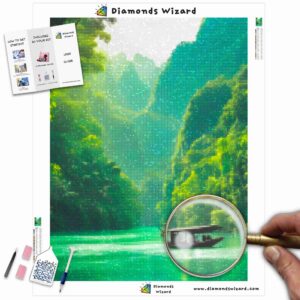 Kits de pintura con diamantes de Diamond Wizard: viajes a Vietnam, parque nacional Ba Be, serenidad, lienzo, jpg