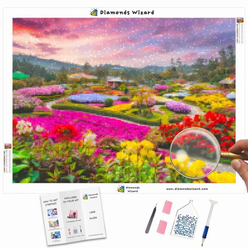 Kits de pintura con diamantes de Diamondswizard para viajar a Vietnam, Dalat, jardín de flores, lienzo JPG