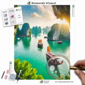 kit di pittura con diamanti "diamonds-wizard", viaggio in Vietnam, profondità di smeraldo della baia di Ha Long, tela, jpg