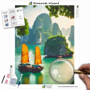 Kits de pintura con diamantes de Diamonds Wizard: viaje a Vietnam, paisaje acuático esmeralda, lienzo jpg