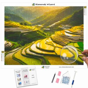 Kits de pintura con diamantes de Diamonds Wizard: viaje a Vietnam, mosaico de arroz dorado de Vietnam, lienzo jpg