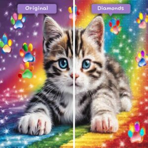 Kits de pintura con diamantes de Wizard of Diamonds: animales, gato, prisma, patas, antes y después, jpg