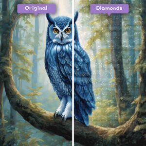 Kits de pintura con diamantes de magos de diamantes, animales, búho, guardián azul, antes y después, jpg