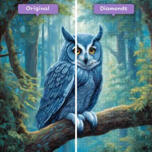 Kits de pintura con diamantes de Wizard of Diamonds: animales, búho, cerúleo, serenidad, antes y después, jpg