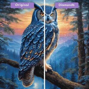 Kits de pintura con diamantes de magos de diamantes, animales, búho, guardián del crepúsculo, antes y después, jpg