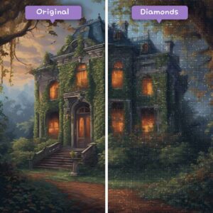 Kits de pintura con diamantes de Wizard of Diamonds para eventos de Halloween, Mansión de las Sombras y Mística antes y después, jpg