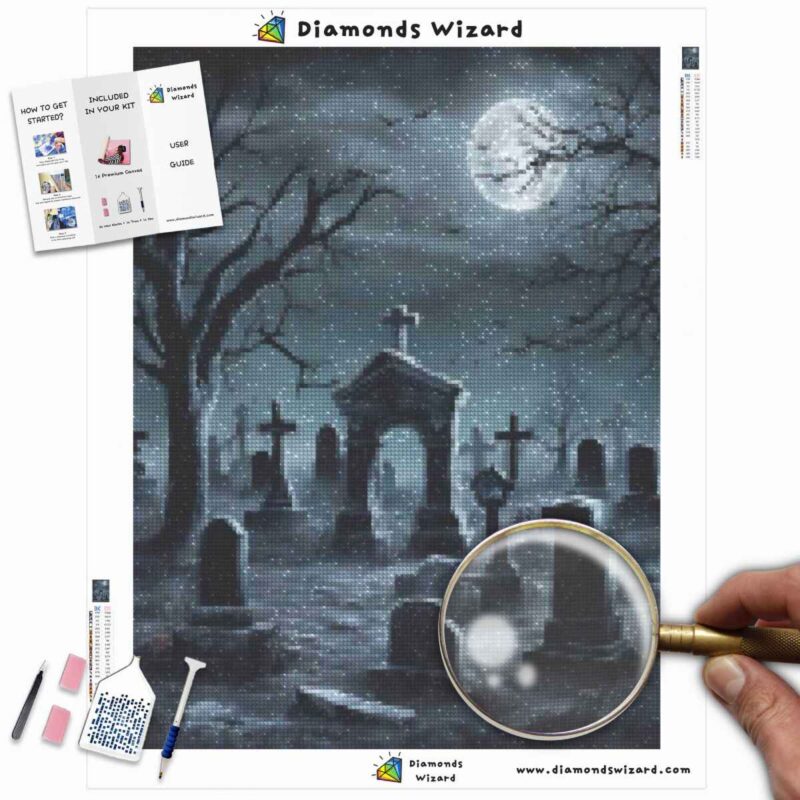 Diamondswizardkits de peinture au diamantévénementshalloweencimetière au clair de lunespectrecanvajpg