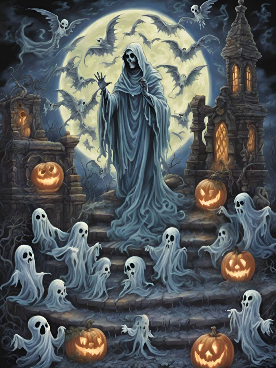 Kits de pintura con diamantes de magos de diamantes. Eventos. Halloween. Cementerio iluminado por la luna. Original.jpg