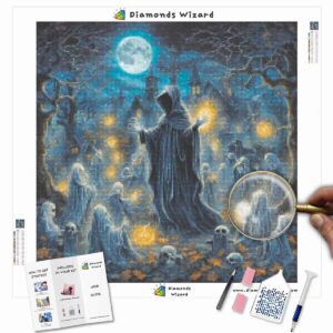 Kits de pintura con diamantes para magos, eventos, Halloween, espectáculo fantasmal a la luz de la luna, lienzo jpg