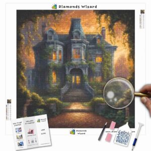 Kits de pintura con diamantes para magos, eventos, Halloween, mansión misteriosa, lienzo, jpg