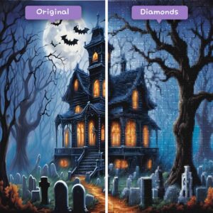 Kits de pintura con diamantes de magos de diamantes, eventos, Halloween, Mystic Manor, Moonlit, antes y después, jpg