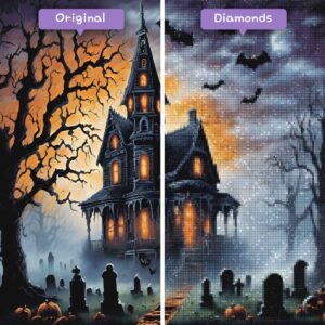 Kits de pintura con diamantes de Wizard, eventos, Halloween, Spooky Manor, brillo, antes y después, jpg