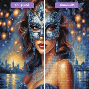 Kits de pintura con diamantes de Diamonds Wizard, eventos, año nuevo, baile de máscaras de medianoche, antes y después, jpg