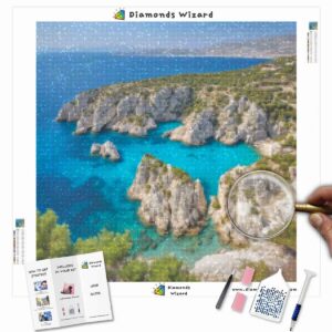 Kits de pintura con diamantes de Diamonds Wizard: viajes, Grecia, Egeo, serenidad, mosaico, lienzo, jpg