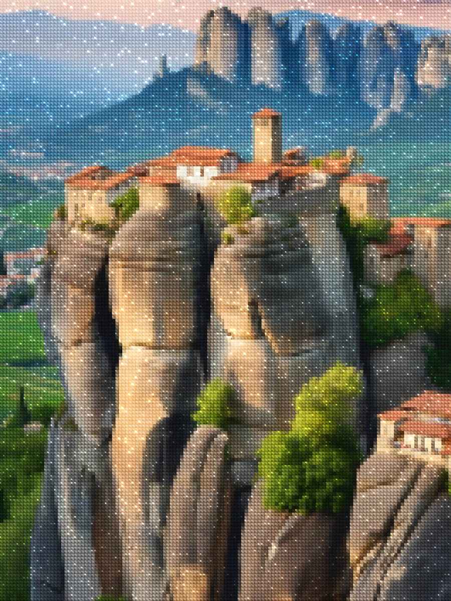 Kits de pintura con diamantes de Diamonds Wizard: Viajes a Grecia, Meteora, Majestuosidad, Mosaico de diamantes.jpg