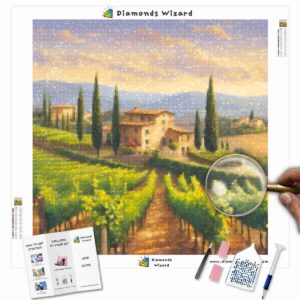 Kits de pintura con diamantes de Diamonds Wizard: viajes, Italia, Toscana, viñedos, resplandor, lienzo, jpg