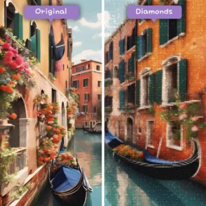 kit di pittura a diamante per maghi dei diamanti, viaggio in Italia, viaggio veneziano, illustrazione scintillante, prima e dopo, jpg
